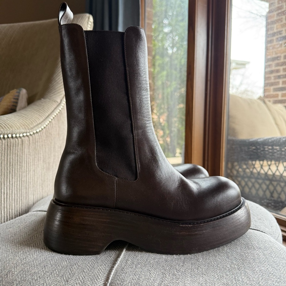 Paloma Barceló Dark Brown Leather Platform Chelsea Boots